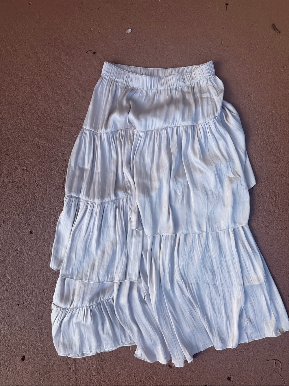 Current Air Champagne Tiered A-Line Midi Skirt